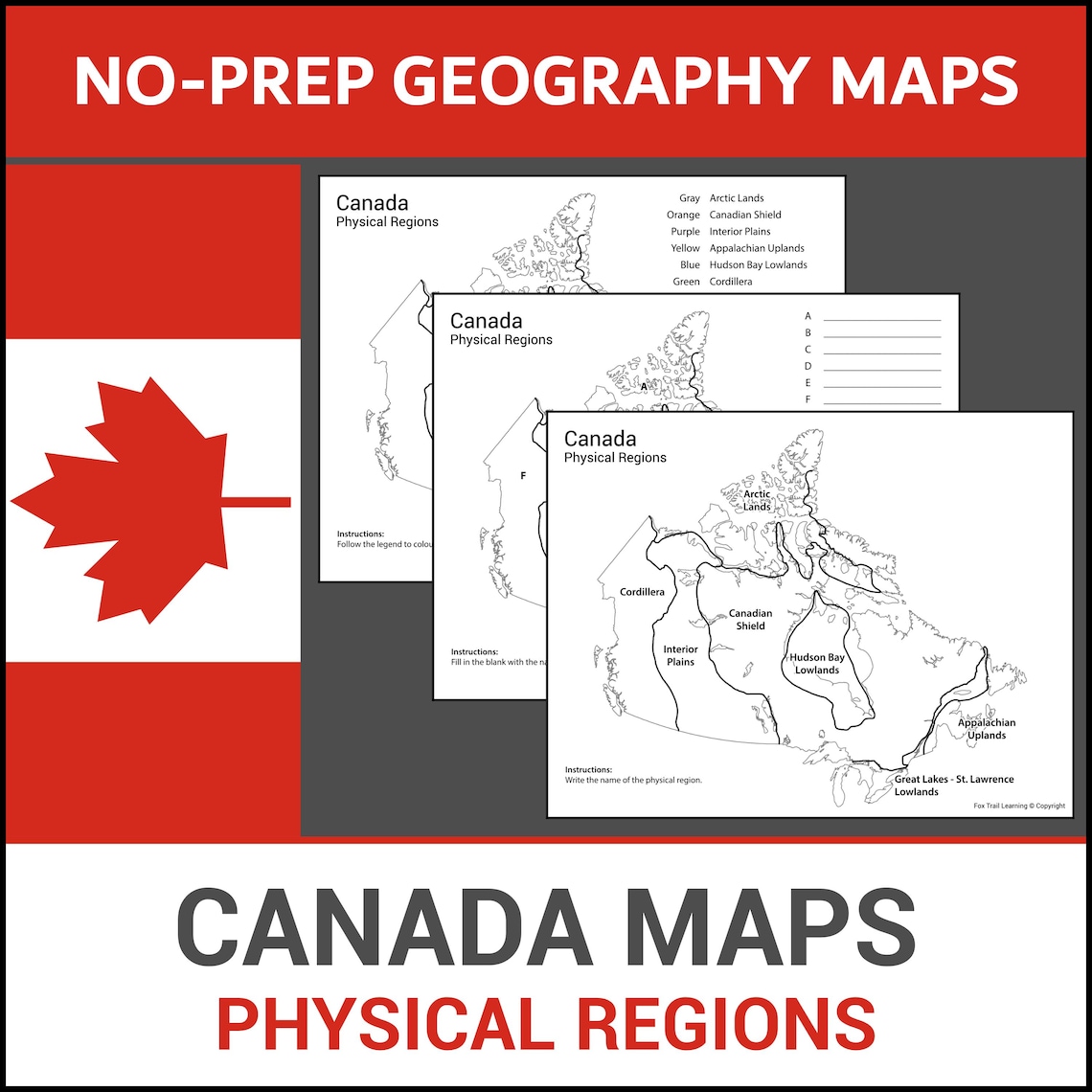 Printable Canada Maps | Learn Physical Regions | Label and Identify ...