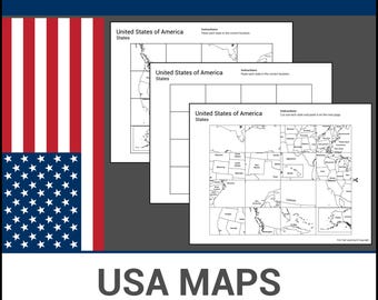 Mapas imprimibles de EE. UU. para cortar y pegar / Aprende estados y capitales / Lección de geografía / Hojas de trabajo sin preparación