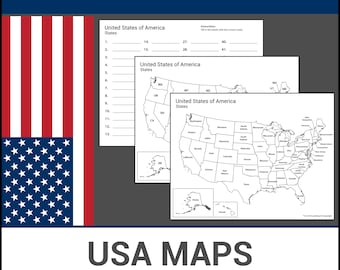 Mapas imprimibles de EE. UU. / Aprenda sobre los estados y su identidad / Etiquetar e identificar / Lección de geografía / Hojas de trabajo sin preparación