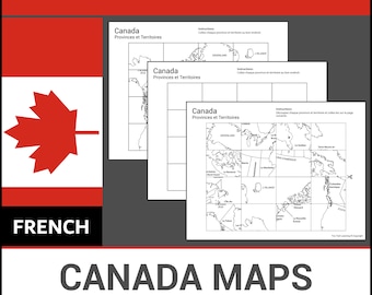 Mapas de Canadá imprimibles (en francés, para cortar y pegar) / Aprenda sobre provincias y territorios / Lección de geografía / Hojas de trabajo sin preparación