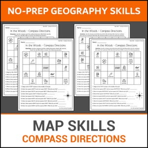 Map Skills | In the Woods | Compass Directions | Fill in the Blank | Geography Lesson | No Prep Worksheets