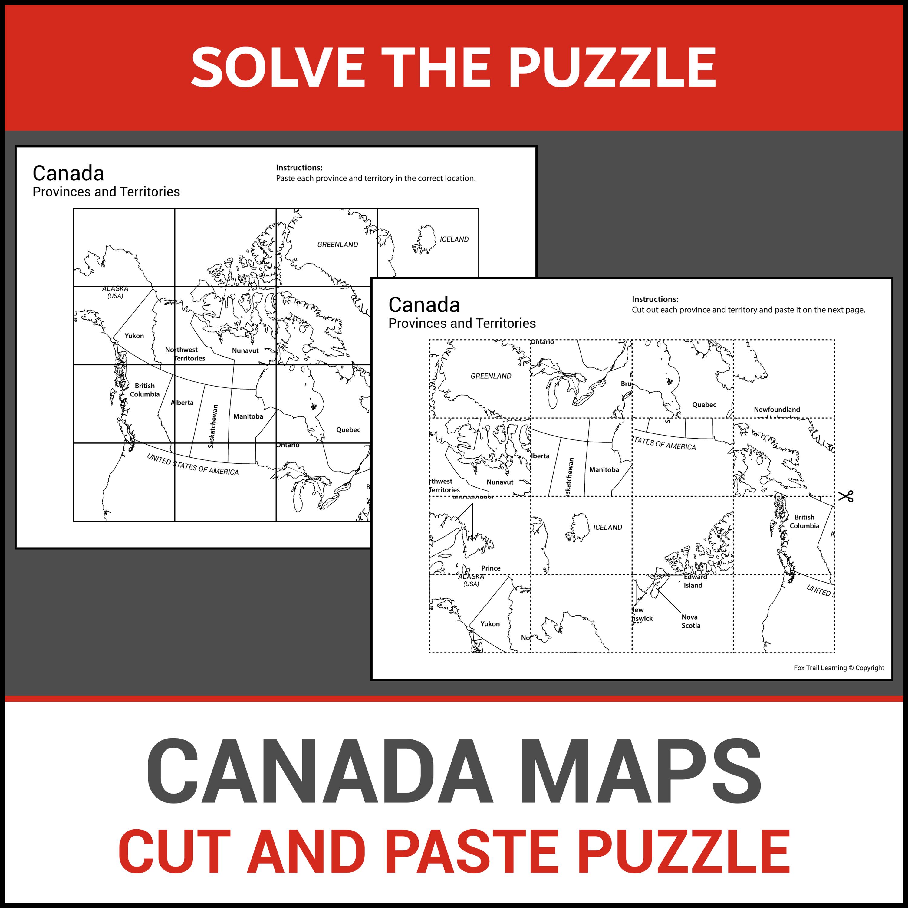 Printable Cut & Paste Puzzle Canada Maps | Learn Provinces and