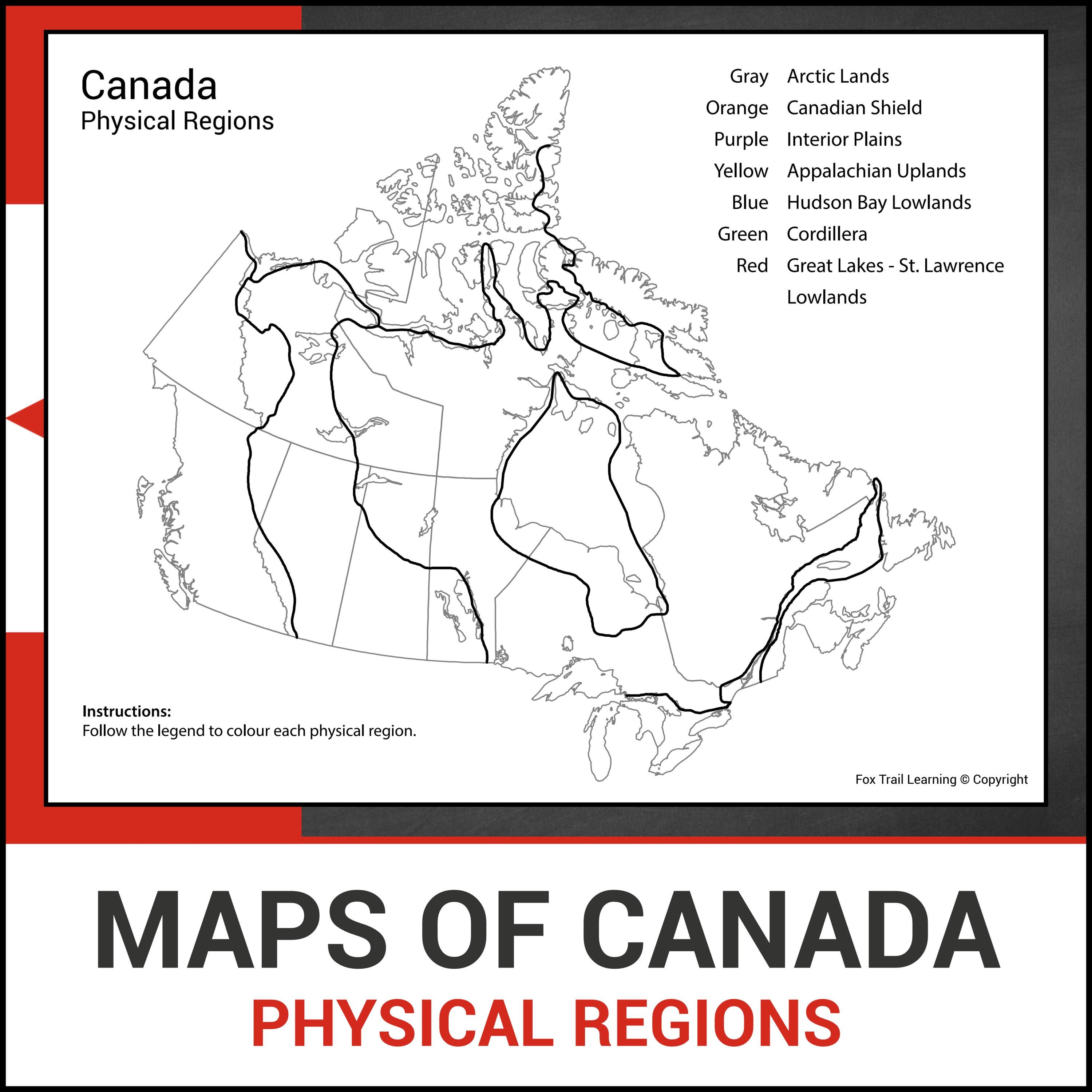 Printable Maps of Canada | Learn Physical Regions | Label and Identify ...