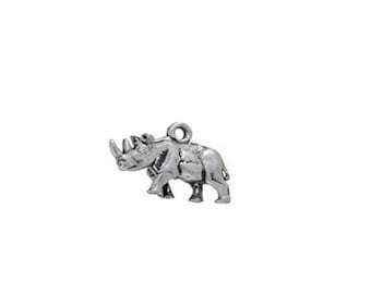 African Wildlife Jewelry: Sterling Silver Rhinoceros Charm - Showcasing Strength and