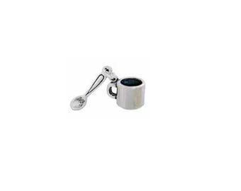 Coffee Mug and Spoon Charm Sterling Silver | Lover Charm | Made in USA