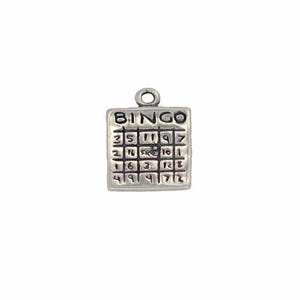 Charm carte de bingo en argent sterling | Bijoux de bingo | Bijoux sur le thème du jeu et du divertissement