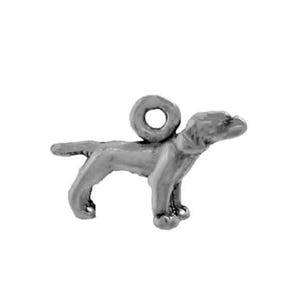 May include: A silver charm in the shape of a dog. The charm has a loop at the top for attaching to a bracelet or necklace.
