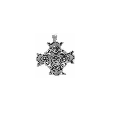 Equal Arm Cross, Sterling Silver, Roses Cross Pendant, Equal Arm Cross Jewelry