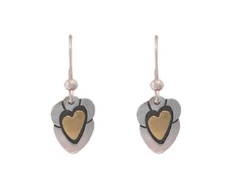 Vintage Heart Dangle Earrings - 1990s Retro Jewelry Sterling Silver | Made in USA