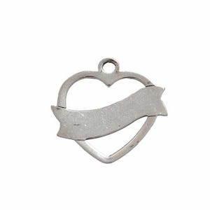 Engrave Heart Charm Sterling Silver, Banner Charm, Heart Jewelry