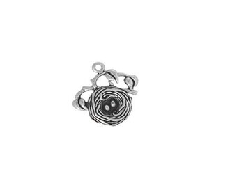 Pendentif nid d'oiseau en argent sterling | ufs mères | Bijoux animaux sauvages
