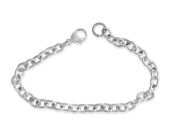 May include: A silver chain bracelet with a lobster clasp and a jump ring.