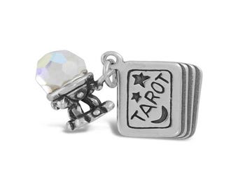Tarot Card with Crystal Ball Charm for Fortune Telling Sterling Silver