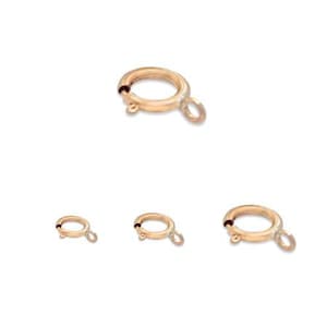 May include: Three gold-toned metal clasps, each with a different size. The clasps are round and have a small loop on one side.