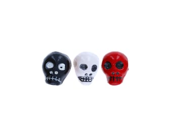 Skull Two-Tone Ceramic Beads Set of 4 or 10 - Black White Red for