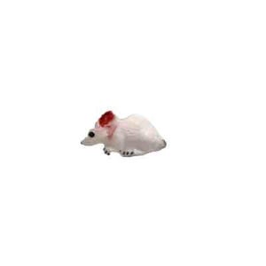 May include: A small, white ceramic mouse figurine with a red accent on its head. The mouse has black eyes and small black markings on its feet. The figurine is set against a plain white background.