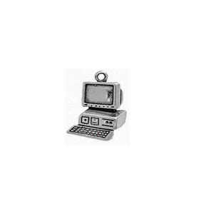 May include: A silver charm in the shape of a vintage computer. The charm has a monitor, keyboard, and a small hole at the top for attaching to a chain.