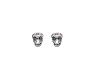 Orecchini a forma di teschio di zucchero del Giorno dei Morti - Halloween in argento sterling