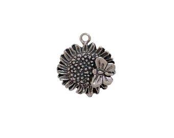 Sunflower Butterfly Charm Sterling Silver | Flower Jewelry | Made in USA