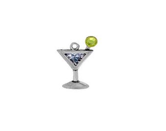 Martini Charm Sterling Silver | With CZ and Peridot Accents Charm