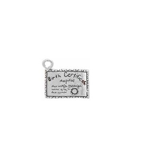 Geboorteaktebedel, sterlingzilver, babybedels, babysieraden