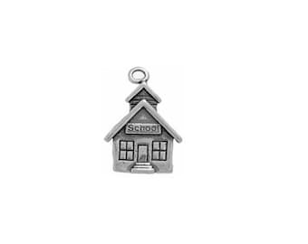 School House Charm Sterling Silver | Teacher Jewelry | Made in USA