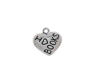 Sterling Silver I Love Books Heart Charm | Book Jewelry | Made in USA