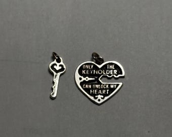 Couple Charm “Only Key Holder Can Unlock My Heart” Sterling Silver