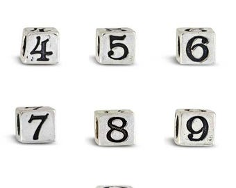 Number Beads Sterling Silver, Silver 6mm Number Beads