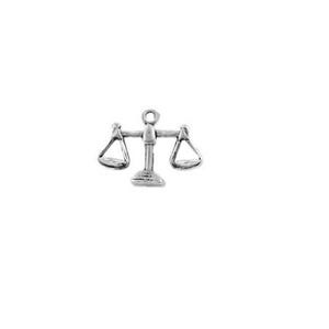 May include: Silver charm in the shape of a scale of justice.