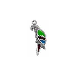 Parrot Charm Sterling Silver Enamel | Tropical Bird Jewelry | Made in USA