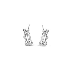 May include: A pair of silver dangle earrings featuring a guitar silhouette design.