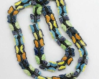 バタフライビーズ ハンドペイント セラミック | 昆虫ジュエリー | 自然