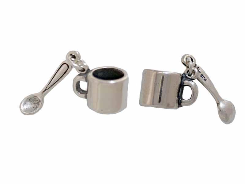 2 ciondoli in argento a forma di tazza da caffè, placcati in argento antico (30 x 25 mm) G25947 - Italia
