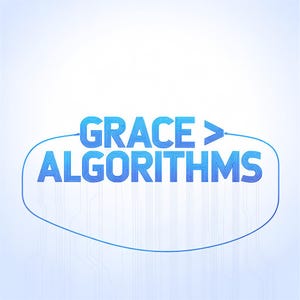 May include: A digital graphic with the words "GRACE > ALGORITHMS" in blue, outlined with a circuit-like design. The text is centered on a gradient white to light blue background.