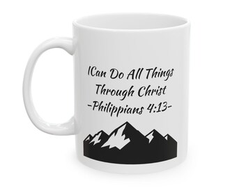 Tazza in ceramica, Filippesi 4:13, tazza regalo cristiana ispiratrice, tazza da caffè con versetti della Bibbia, 11 oz, 15 oz, tazza da tè religiosa, citazione della Bibbia
