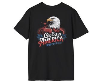 T-shirt con grafica patriottica dell'aquila: Dio benedica l'America, abbigliamento per il 4 luglio