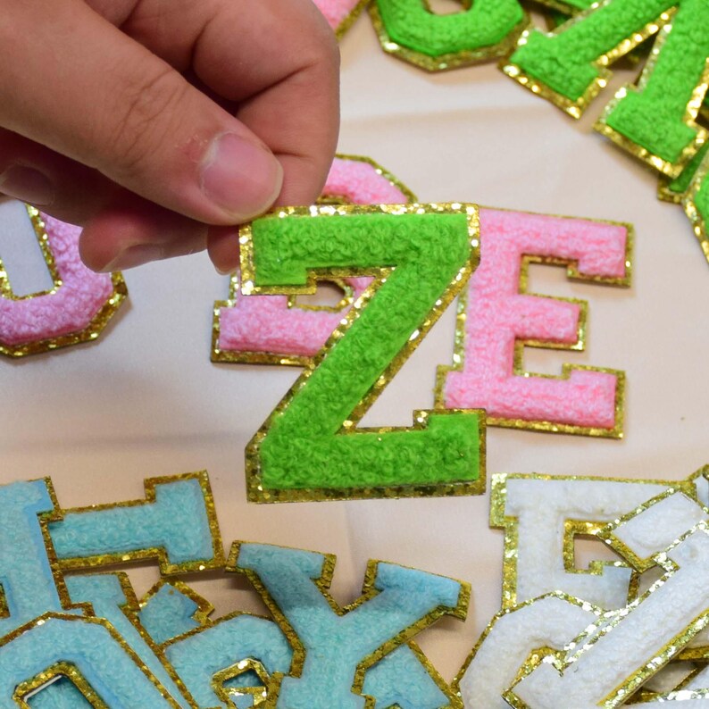 3.15INCH Chenille Letter Iron on Patch Sew Gold Trim Capital