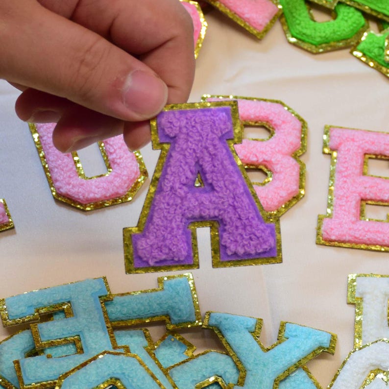 3.15INCH Chenille Letter Iron on Patch Sew Gold Trim Capital