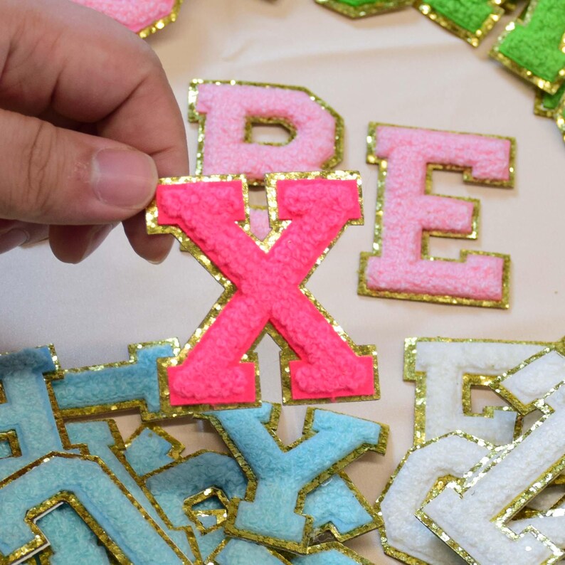 3.15INCH Chenille Letter Iron on Patch Sew Gold Trim Capital