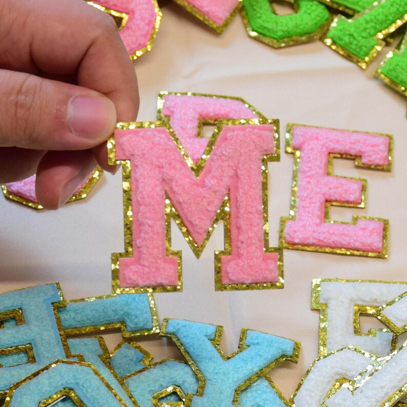 3.15INCH Chenille Letter Iron on Patch Sew Gold Trim Capital