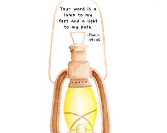 Psalm 119:105 Your Word is a Lamp for My Feet Watercolor Painting Print from Original Watercolor Painting, Bible Verse Art Print