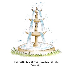 Psalm 36:9 Fountain of Life Watercolor Painting Print from Original Watercolor Painting, Bible Verse Art Print, Christian Home Decor