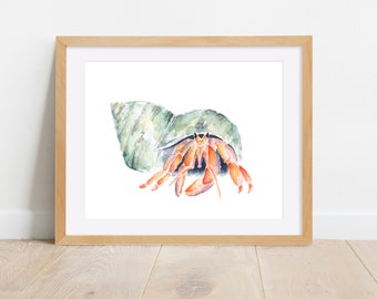 ヤドカリの水彩画アートプリント、海の生き物のイラスト - Etsy 日本