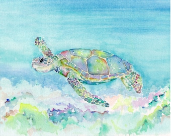 Sea Turtle Watercolor Painting Print from Original Watercolor Painting, Watercolor Sea Turtle, Sea turtle Art Print, Colorful Sea Turtle Art