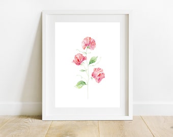 スイートピーの水彩画：植物の花の絵画 - Etsy 日本