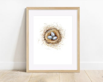 Robin's Nest Watercolor Painting Print, Mother's Gift