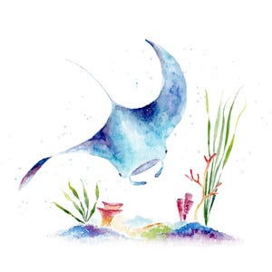 Bunter Rochen Aquarell Malerei Druck von Original Aquarellmalerei, Ocean Wildlife Art Print / Art für Manta Rochen Liebhaber