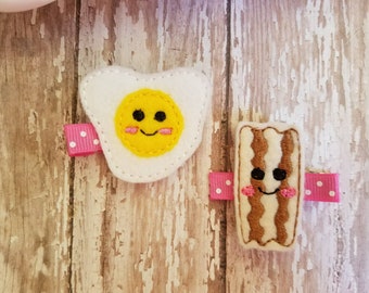 Bacon and Egg Hair Clip, Bacon Hair Clip, Egg Hair Clip, Felt Hair Clip, Food Hair Clip, Hair Clippies, Toddler Hair Clip, Barrette