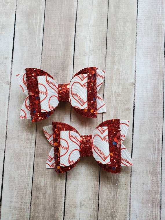 Baseball Hair Bow, Baseball Hair Clips, Baseball Bow, Sports Hair bow, Piggie sets, Hair Clips, Toddler Hair Clip, Hair Clip, Barrette